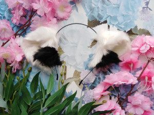 Неко ушки большие с мехом внутри на ободке белые am038 shg21