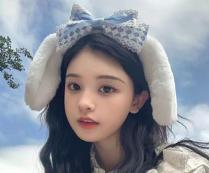 Ушки на ободке длинные с голубым бантиком bm876 shg21