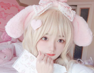 Ушки на ободке длинные с розовым бантиком bm877  shg21